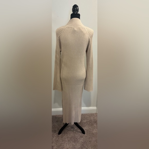 RIVER ISLAND Beige Ribbed Side Slit Mock Neck Maxi Dress - Size UK 16/ US 12 - Picture 2 of 2